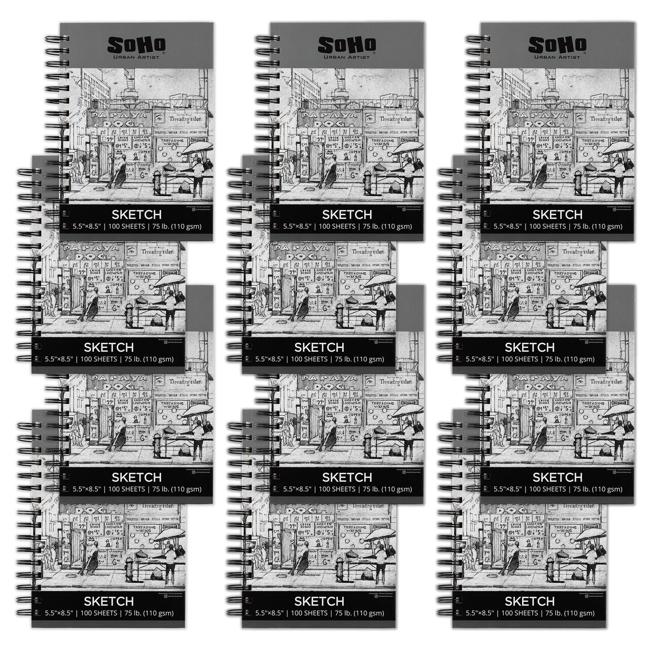 Soho Urban Artist Sketchpad (75lb/110gsm), 100 Sheets of Spiral Bound Sketch Book for Artist Pro & Amateurs, Colored Pencil, Charcoal and Graphite for Sketching